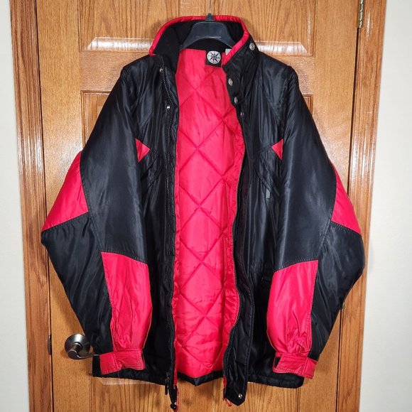 Marlboro Compass Coat Men's XL  Winter Puffer Ski Jacket Black Red Hooded - Picture 2 of 8